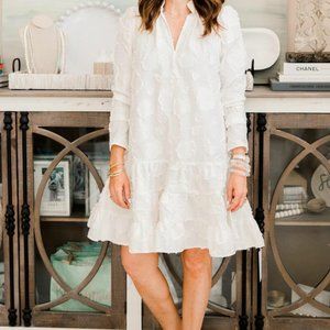 H&M Jacquard tiered drop ivory long sleeve dress Medium